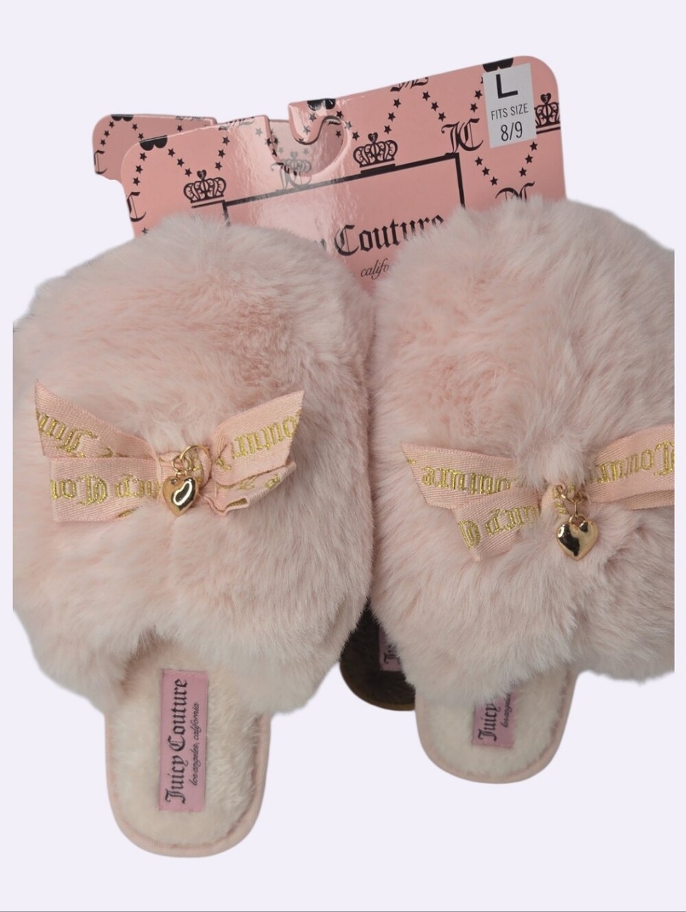 💕▪️Juicy Couture▪️ Blush Pink Fuzzy Slide Slippers Size Large (Fits 8-9)